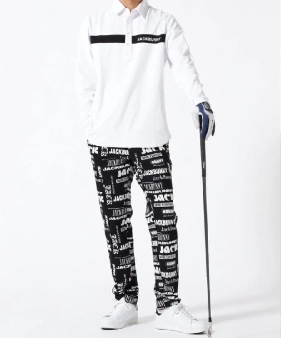 新品 パーリーゲイツ ジャックバニー ツイル 総柄テーパードパンツ(4)M/黒