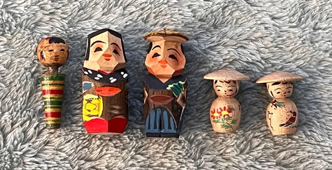 ミニチュアこけし15体　木製　手作り　首振りこけし　最小1センチ　昭和30年代