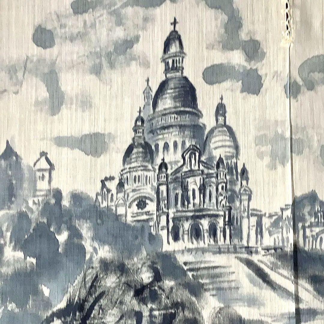 暖簾 本麻 藍墨『モンマルトル』水墨画家による肉筆 一点物