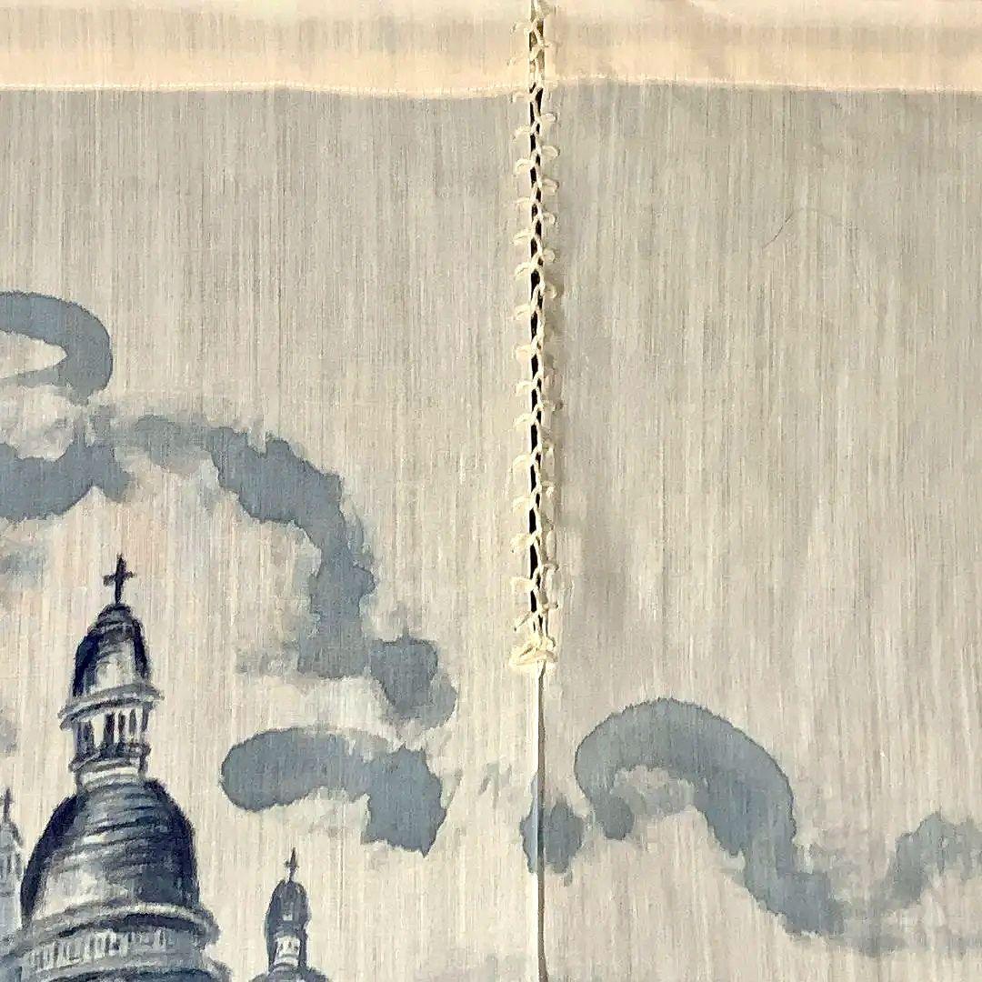 暖簾 本麻 藍墨『モンマルトル』水墨画家による肉筆 一点物