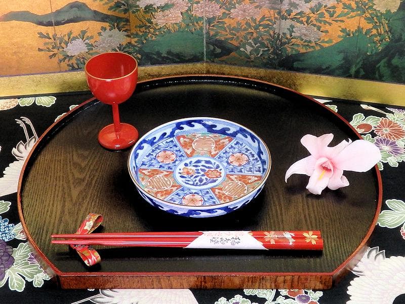 大聖寺伊万里　金襴手　寿に花　牡丹の図　縁高４寸皿　３枚　143AS-CUu