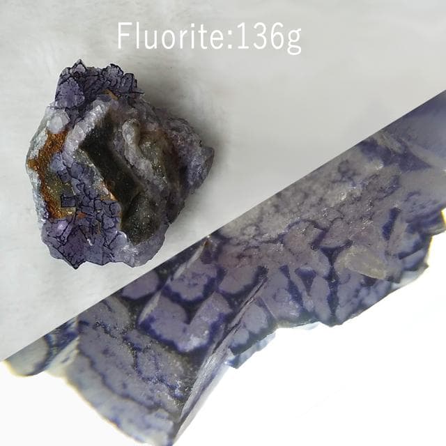 136g　縁取りフローライト　キューブタイプ　鉱物標本　フローライト