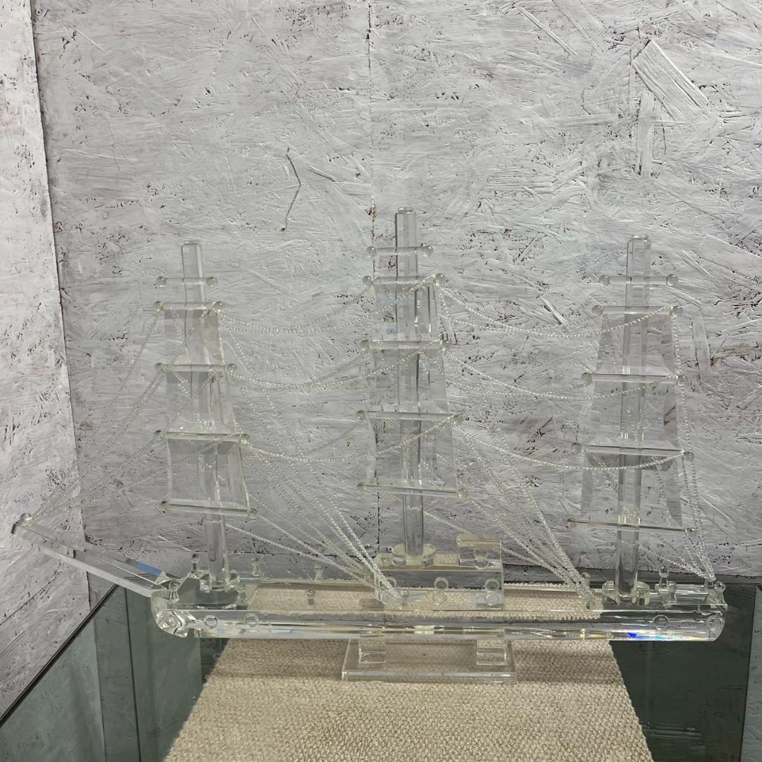 【直接引取限定】 ガラス帆船 ケース付き 置物 模型 オブジェ A1062