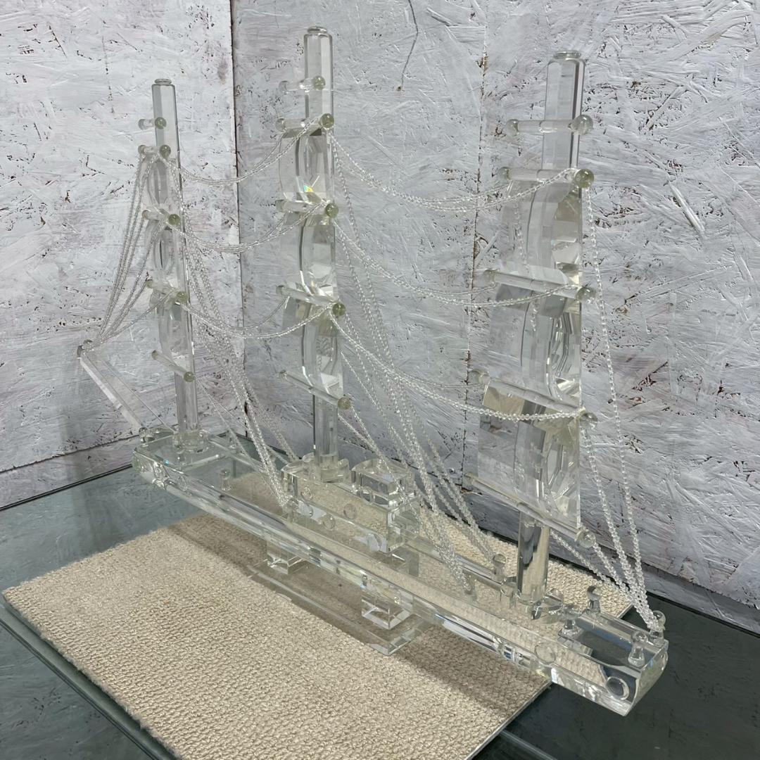 【直接引取限定】 ガラス帆船 ケース付き 置物 模型 オブジェ A1062