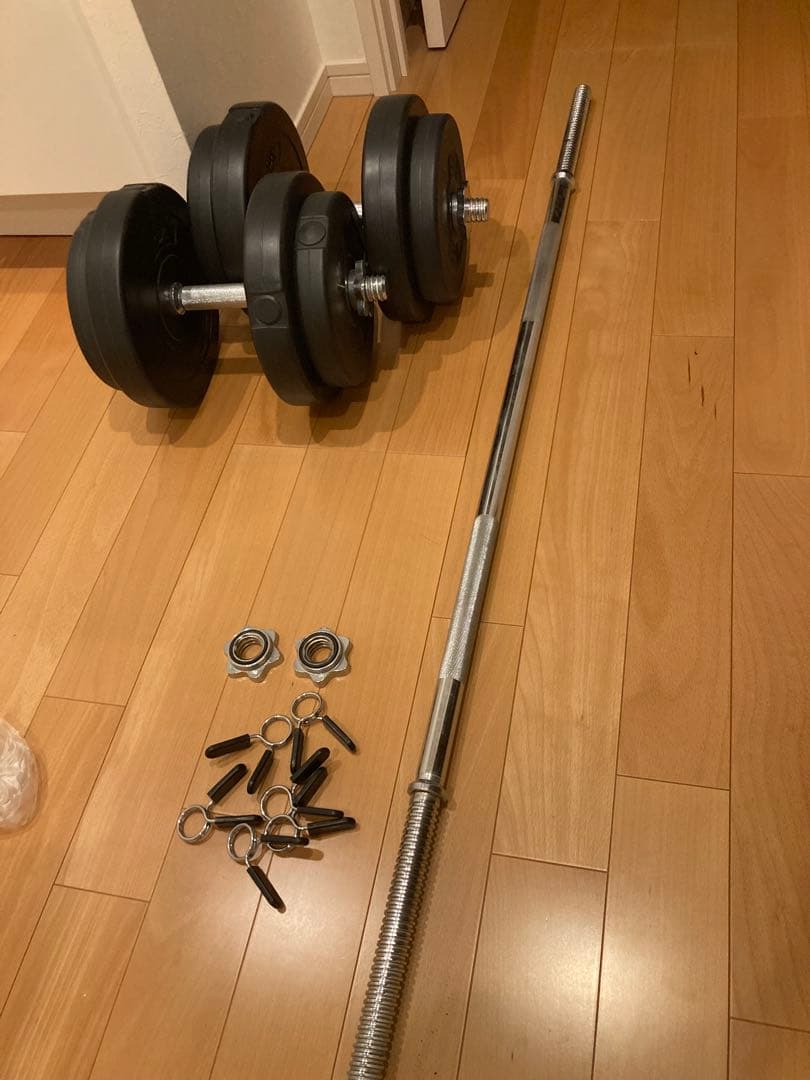 【値下げ】バーベルシャフトとウエイトプレートセット【引き取り限定】