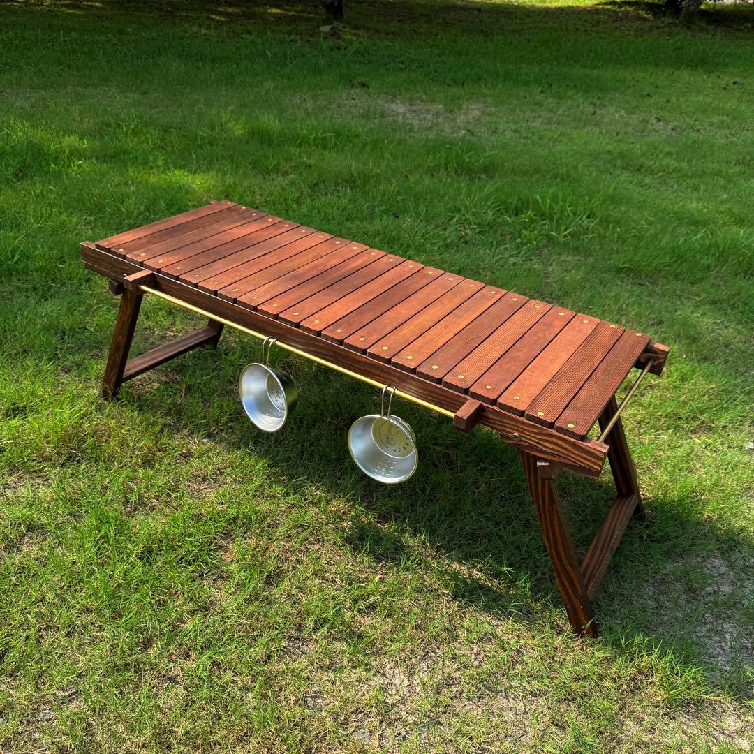 折りたたみローテーブル キャンプテーブル フラットバーナーigtテーブル真鍮ギア