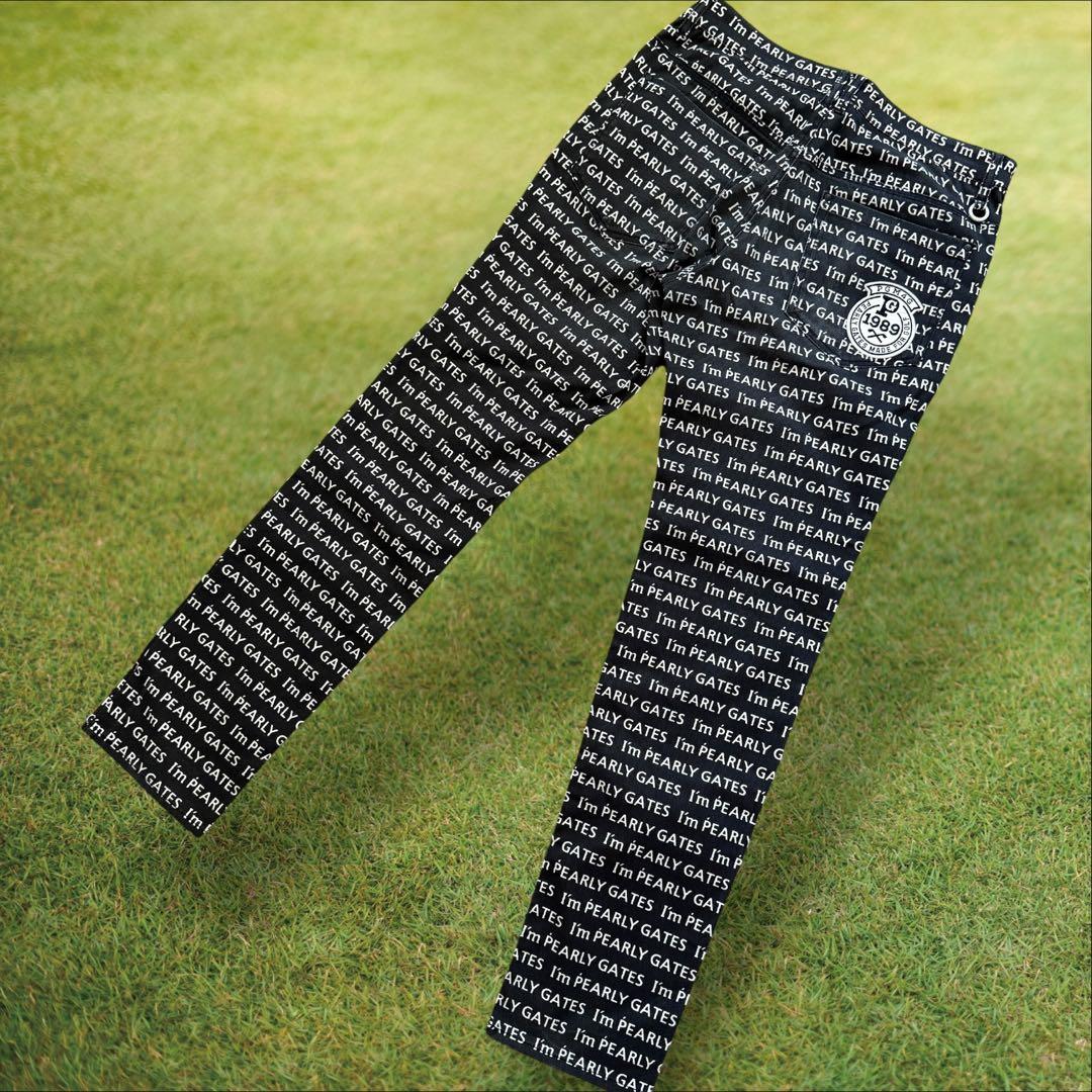 パーリーゲイツ　パンツ　総柄　M〜L相当　紺　ネイビー　白　ストレッチ素材　4