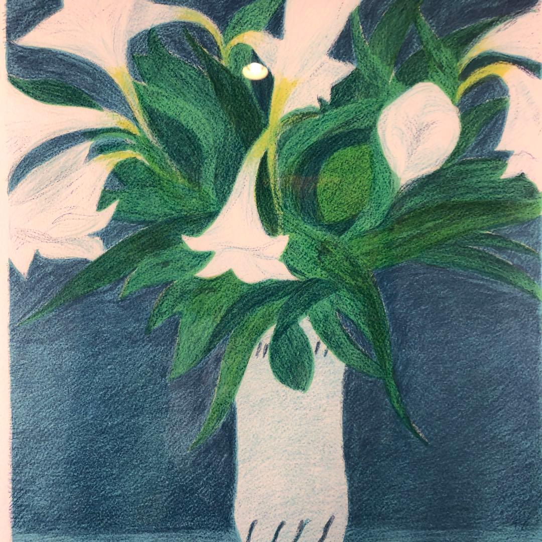 ボンコンパン　「百合の花束」 リトグラフ　作家直筆サイン入り　額縁付絵画　美品