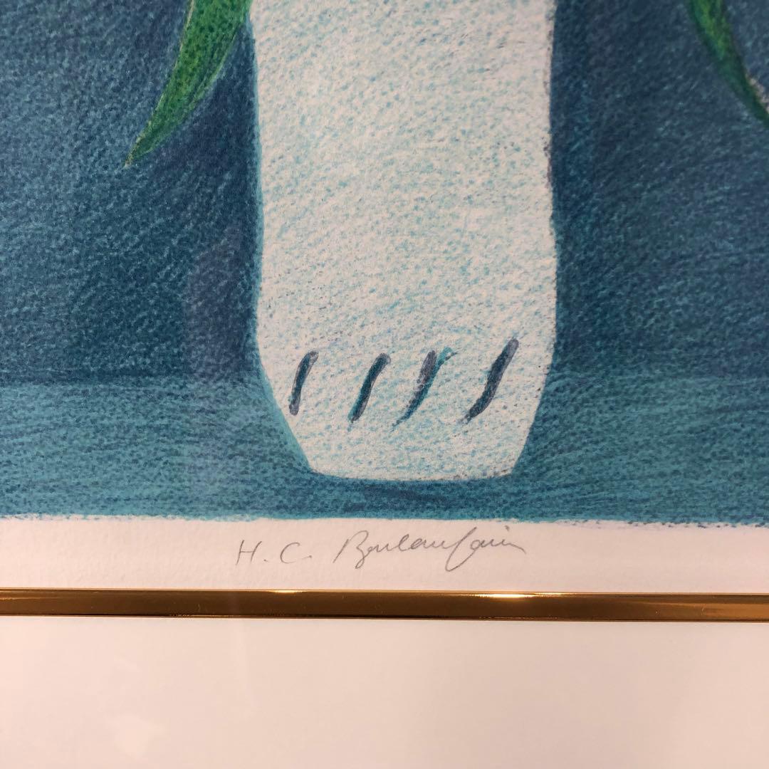 ボンコンパン　「百合の花束」 リトグラフ　作家直筆サイン入り　額縁付絵画　美品