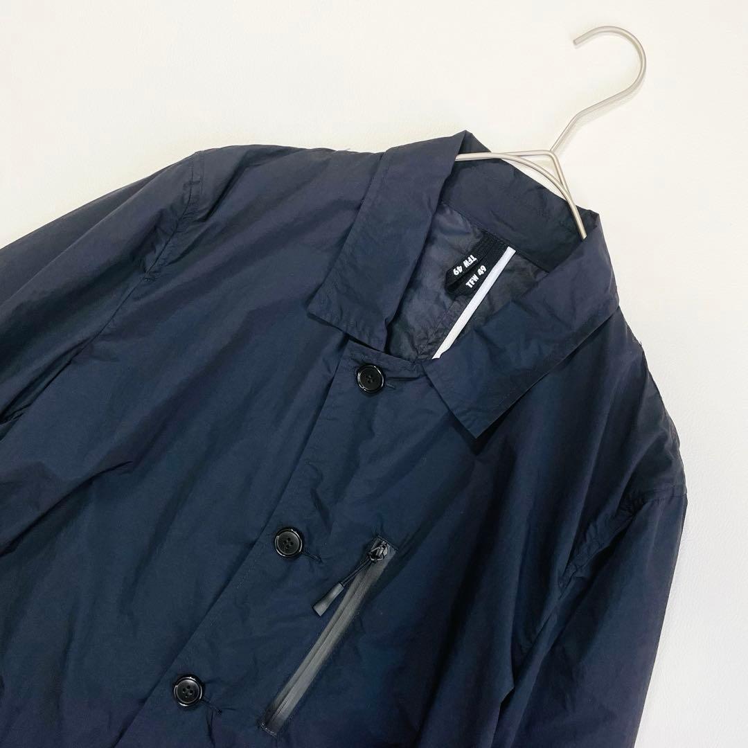 6374【美品】TFW49 ステンカラーコート　撥水　ナイロン　ブラック