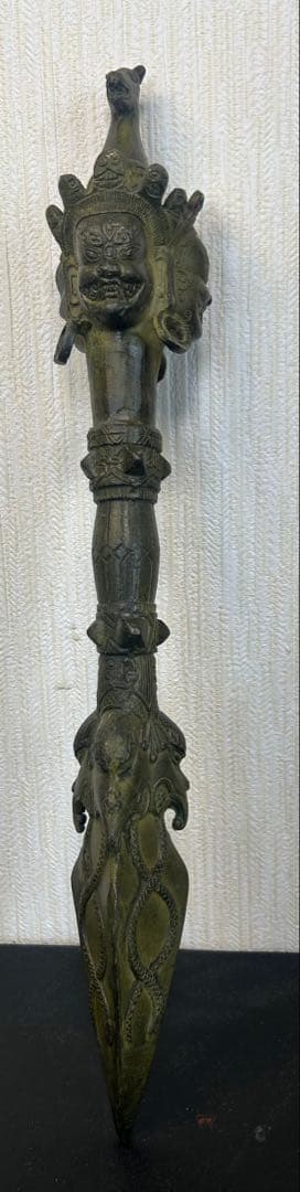 西藏チベット古銅三面馬頭金剛降魔杵 縁起物　工芸品 美術品 風水置物 旧家蔵出し