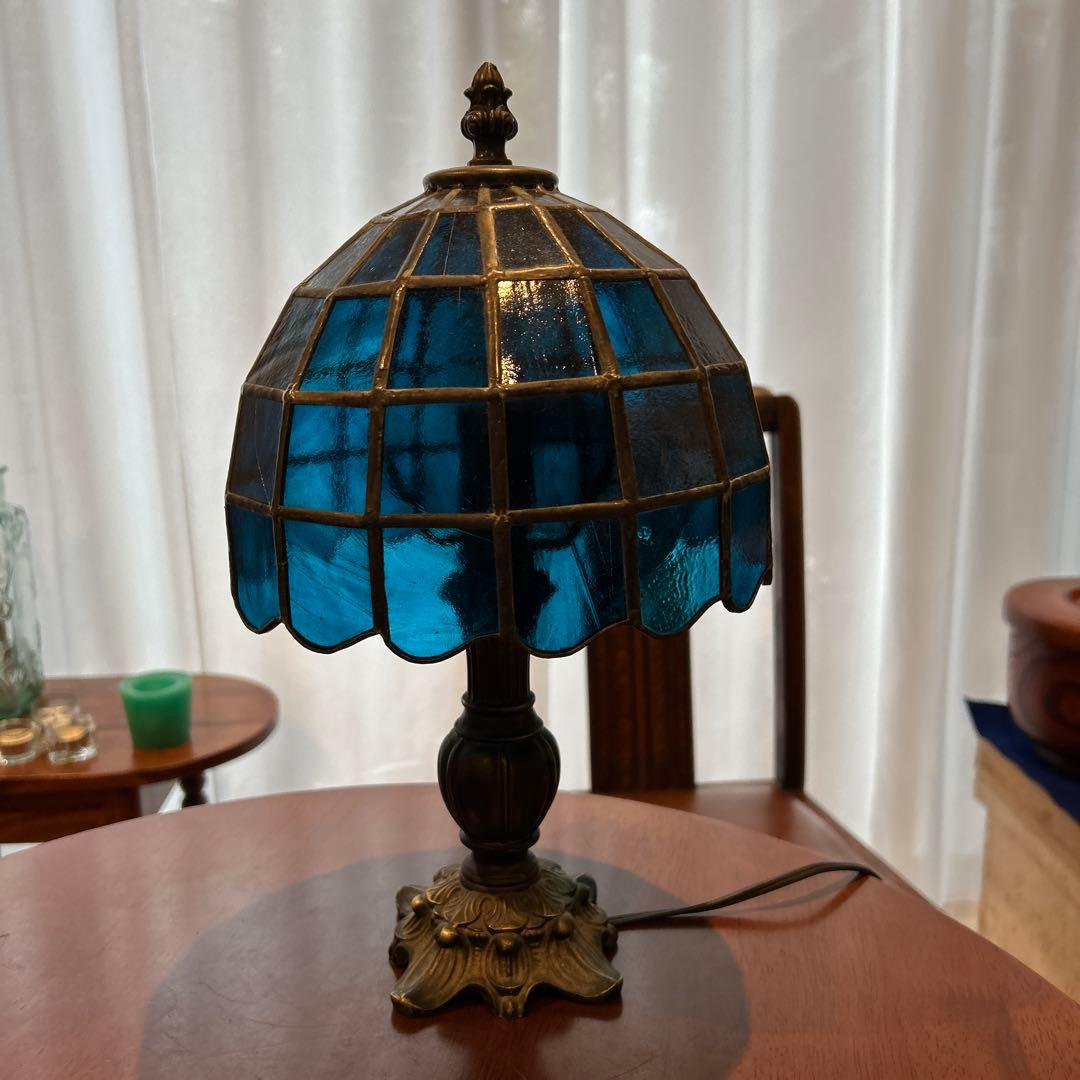 【在庫整理特価】青いステンドグラス　ヴィンテージ テーブルランプ 昭和レトロ