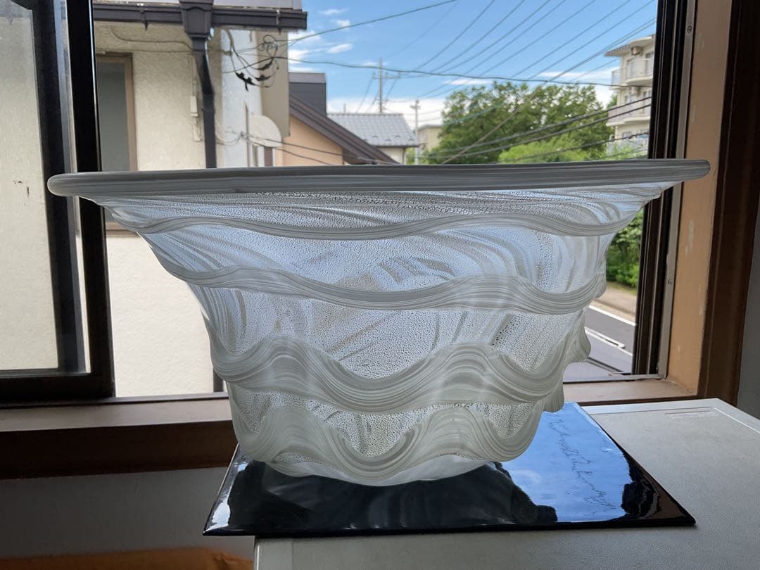 一点物大作！黒木国昭(1945~)「手吹きガラス花器」供箱入