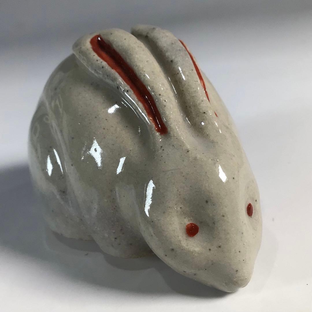 Ｎ２５１　香合　『膳所焼』『陽炎園造』『久田宗也　尋牛斎　箱書』『兎香合』　共箱