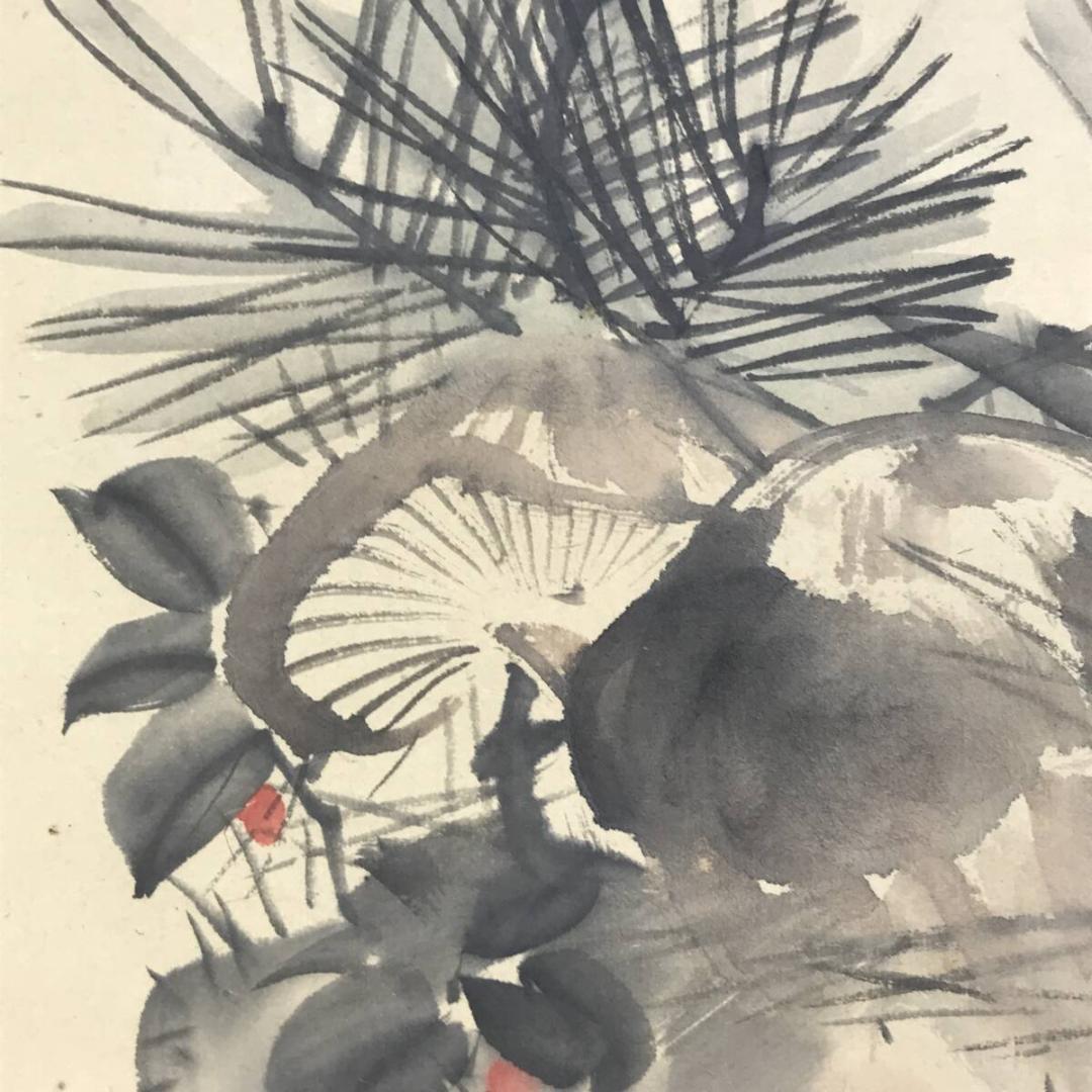 真作/田中日華/松茸図/マツタケ図/野菜図/横物/掛軸☆宝船☆AH-514