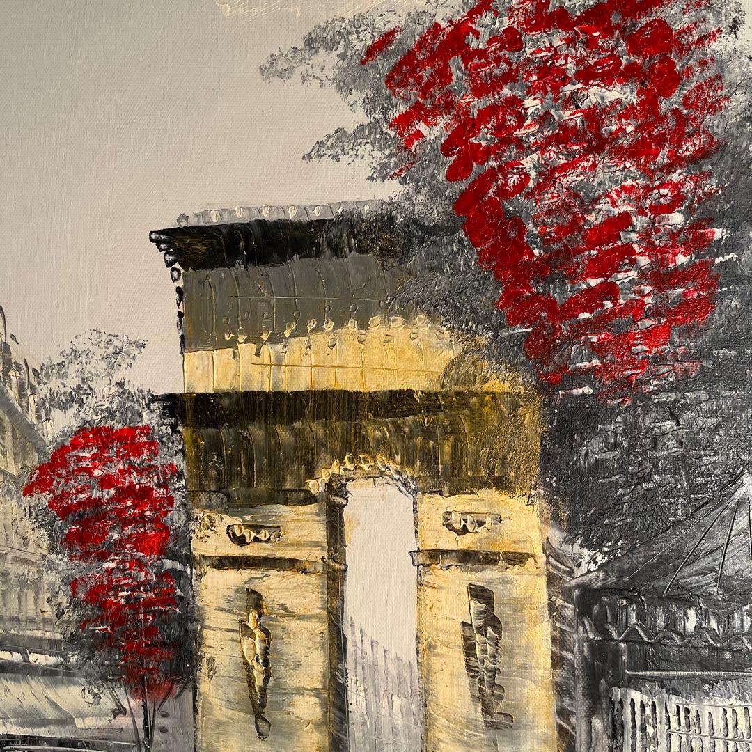 手書き油絵 パリの風景 凱旋門 額付き インテリア 油彩画