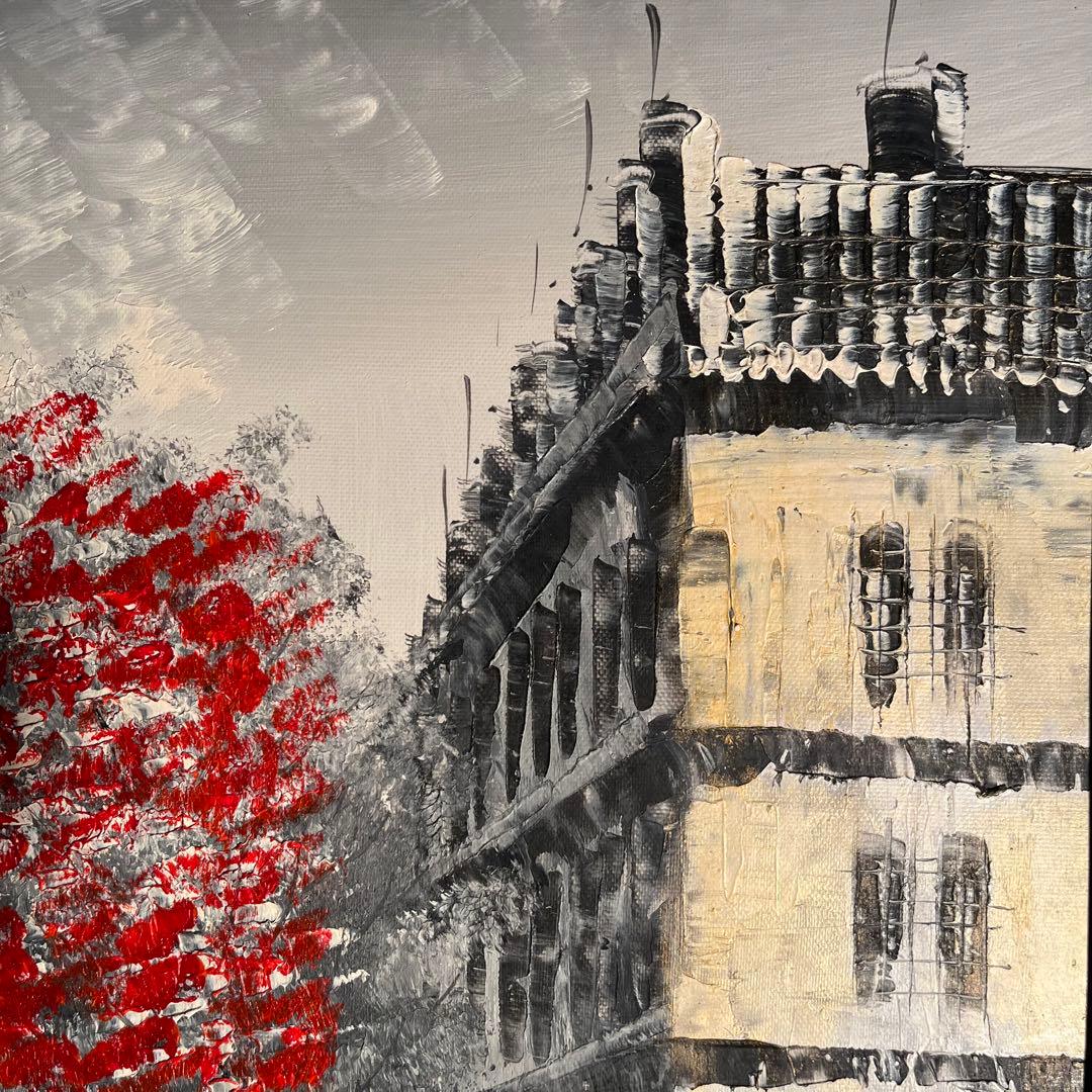 手書き油絵 パリの風景 凱旋門 額付き インテリア 油彩画