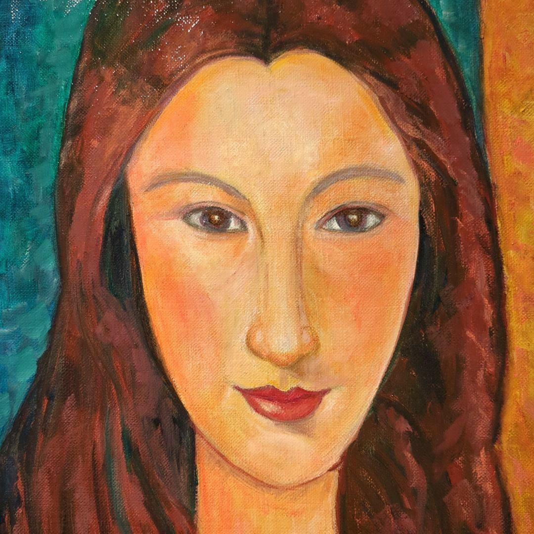 キャンバス油絵　パパ太郎　美しい妻ジャンヌ　モディリアーニ　名画オマージュ