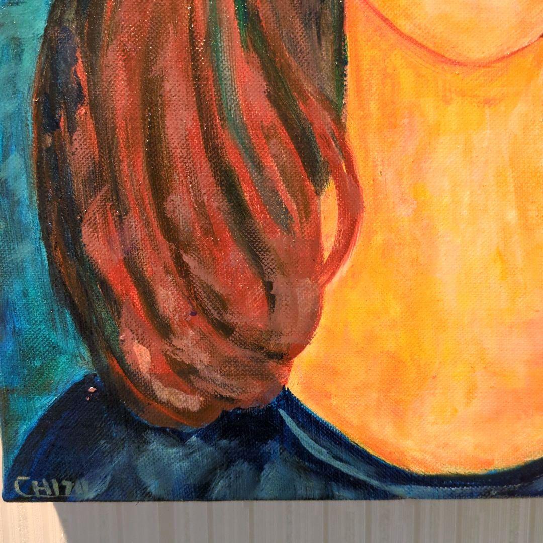 キャンバス油絵　パパ太郎　美しい妻ジャンヌ　モディリアーニ　名画オマージュ