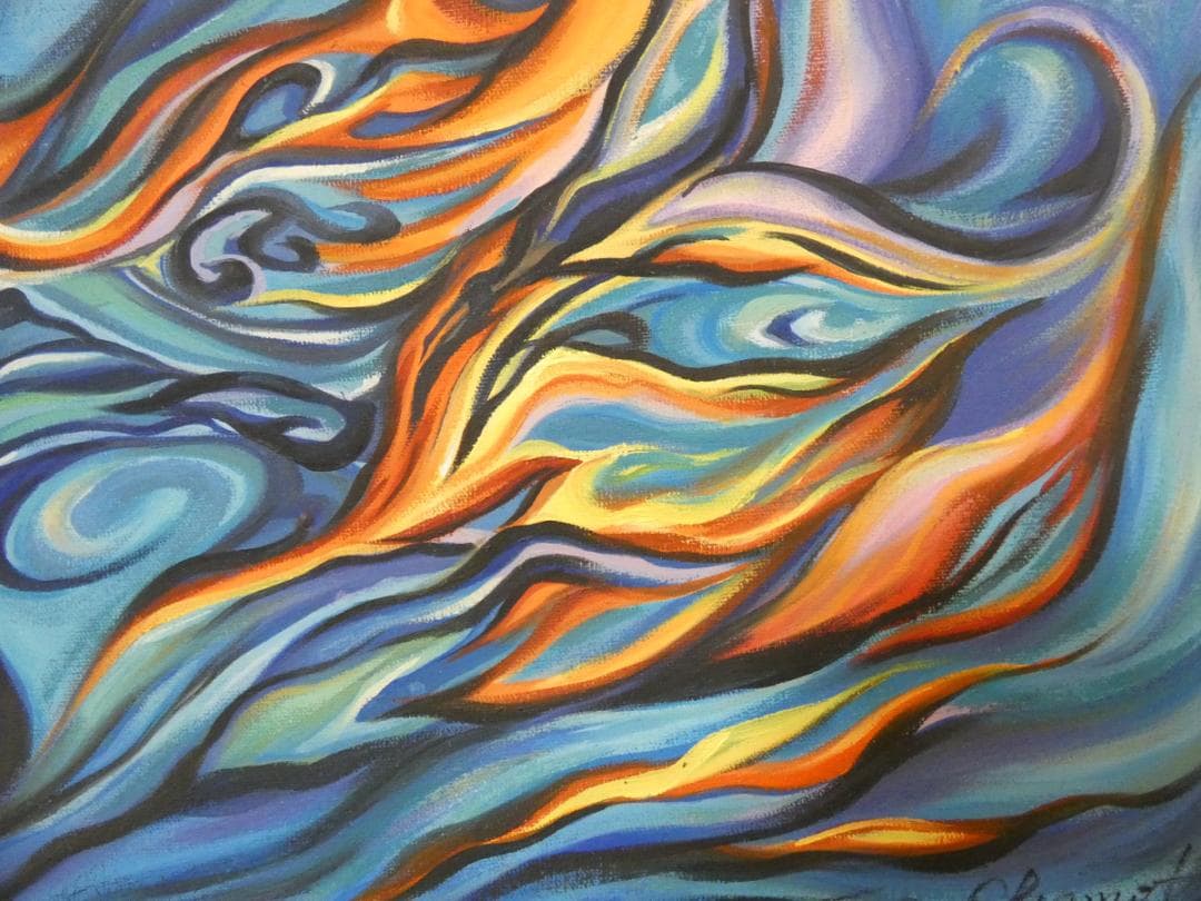 静物画　油絵　岡本太郎　炎上　F6　額付き　手描き　肉筆