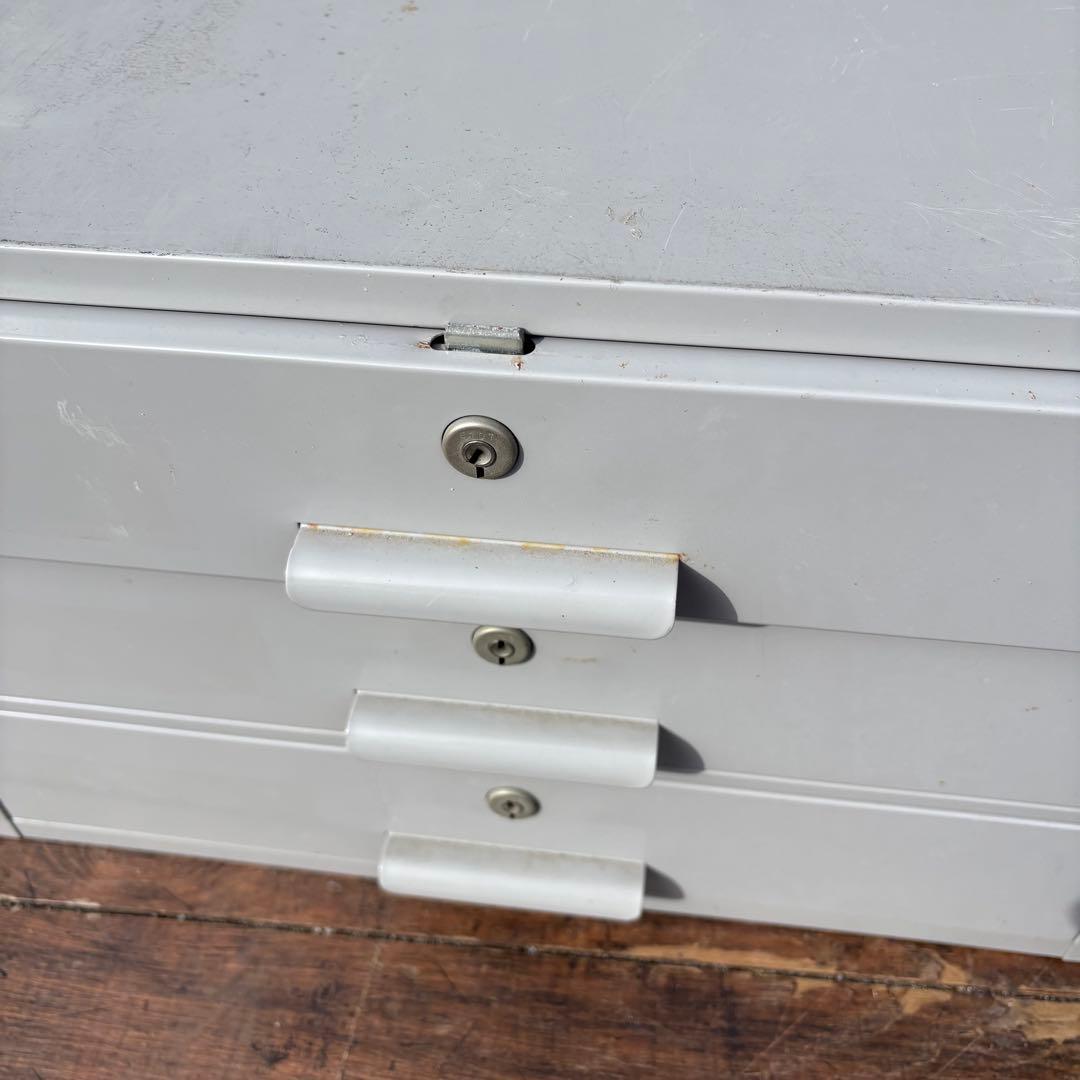 A4 昭和レトロ 3段 スチールキャビネット 書類棚 デスクワゴン 事務用品