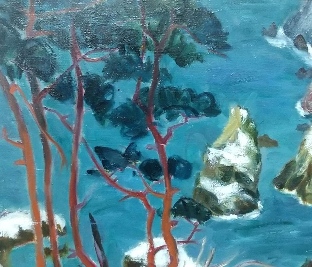 F8 「春雪北山崎」絵画 油絵 油彩画 風景画 アート