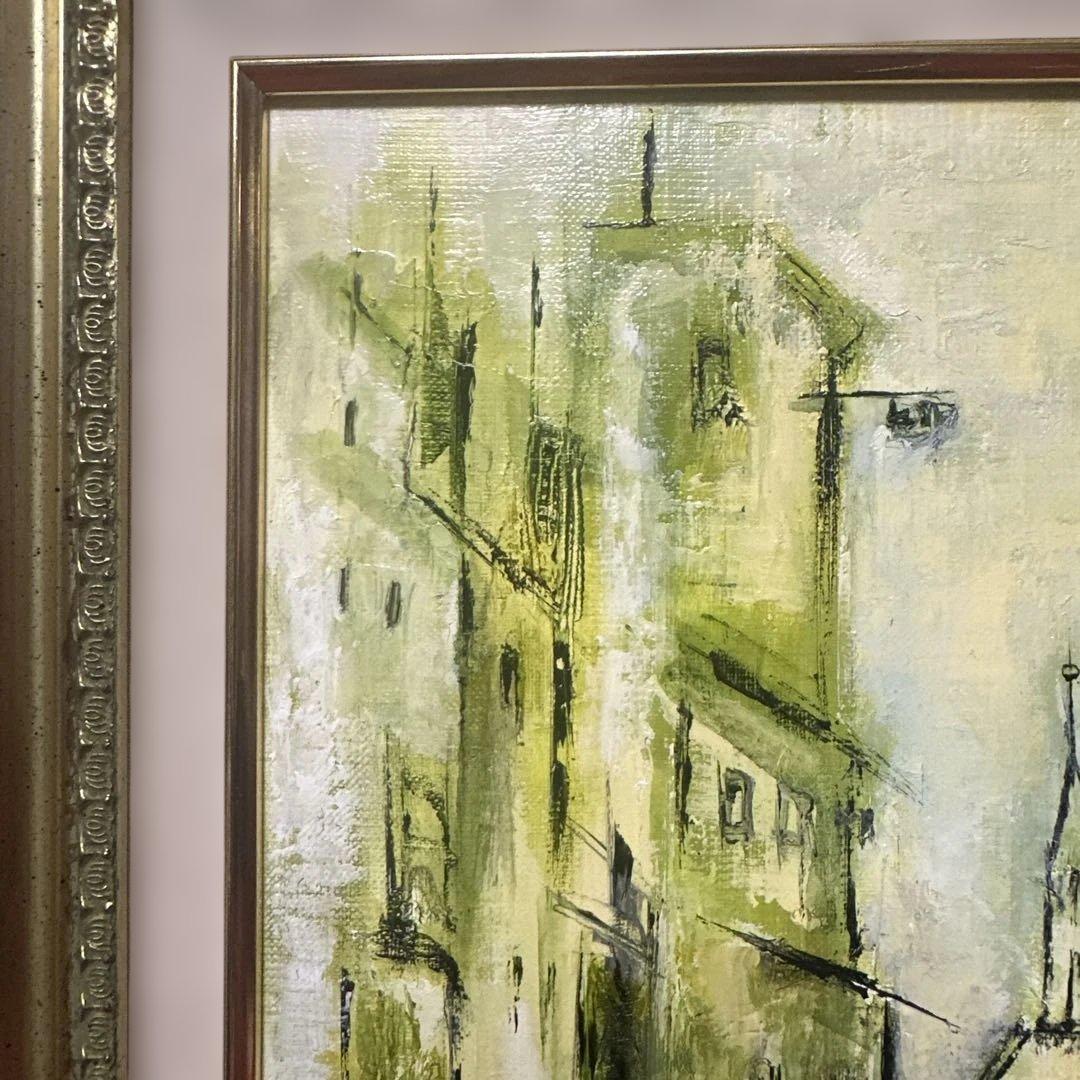 ブ*リ様 セピア色　油彩画　永井弘子　街角の白いバラ　絵画　真作　肉筆　美術品