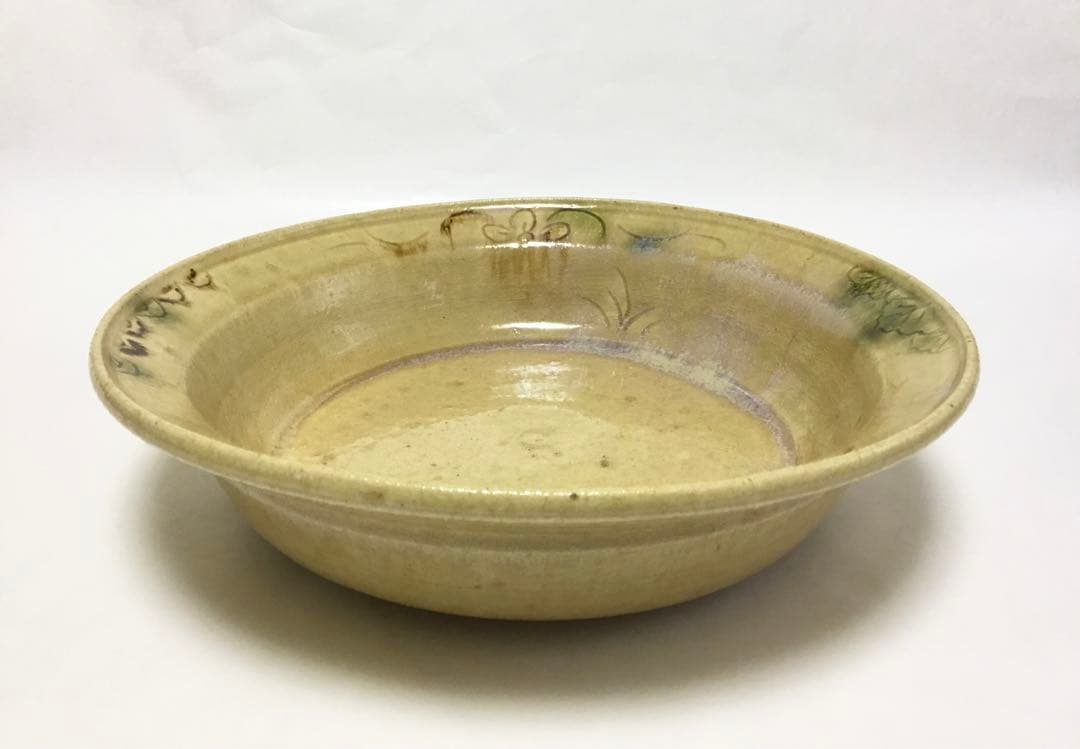 茶道具 古物品 黄瀬戸 平鉢 菓子器 加藤芳右衛門 共箱