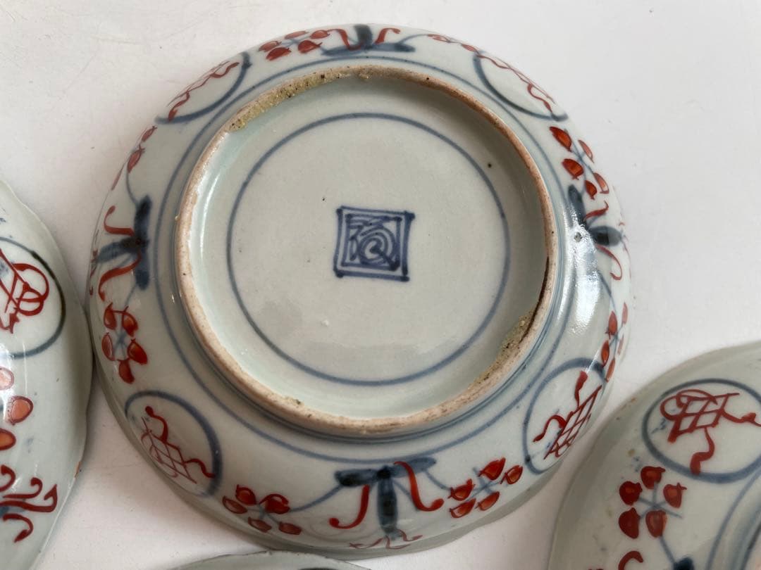 骨董　アンティーク　古伊万里　色絵　芙蓉手　菖蒲図　小皿　5枚