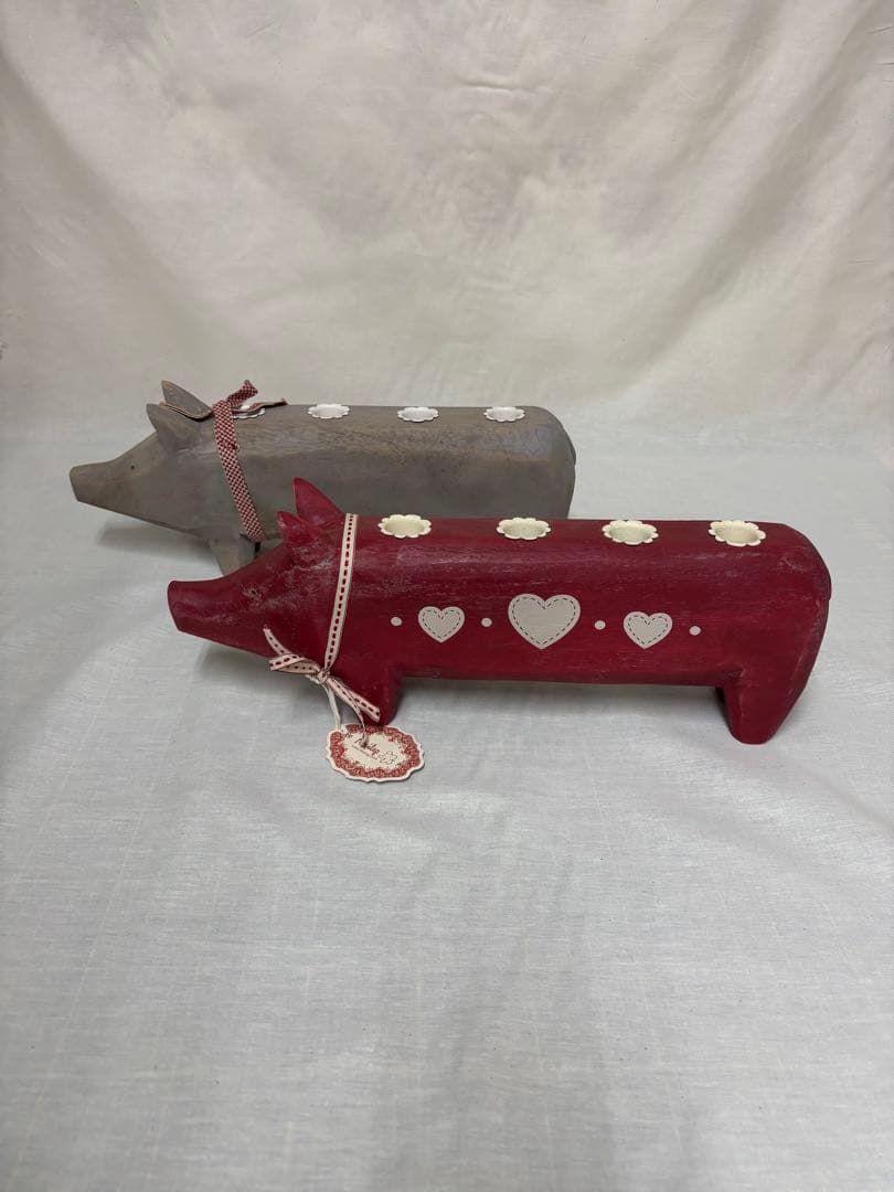 木製 豚のキャンドルホルダー