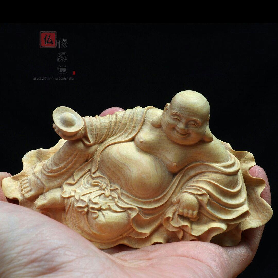 【修縁堂】極上彫 七福神 弥勒仏 布袋様 木彫り 仏像 仏教工芸品 柘植材