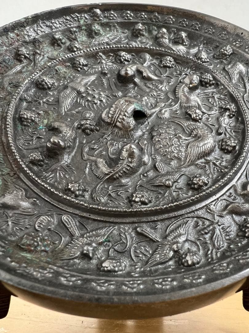 中国唐代海獸葡萄紋青銅鏡骨董青銅器古美術アンティーク　江戸　青磁コレクション