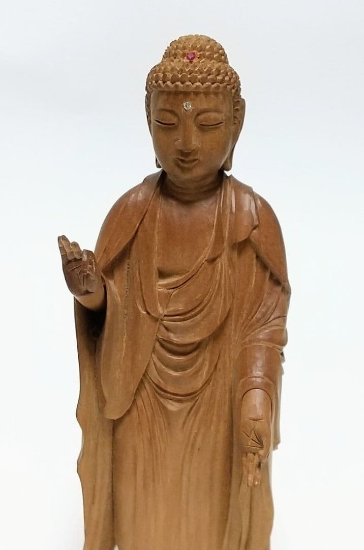 阿弥陀如来立像 5寸 像のみ #662 ◆白檀 木彫 仏像