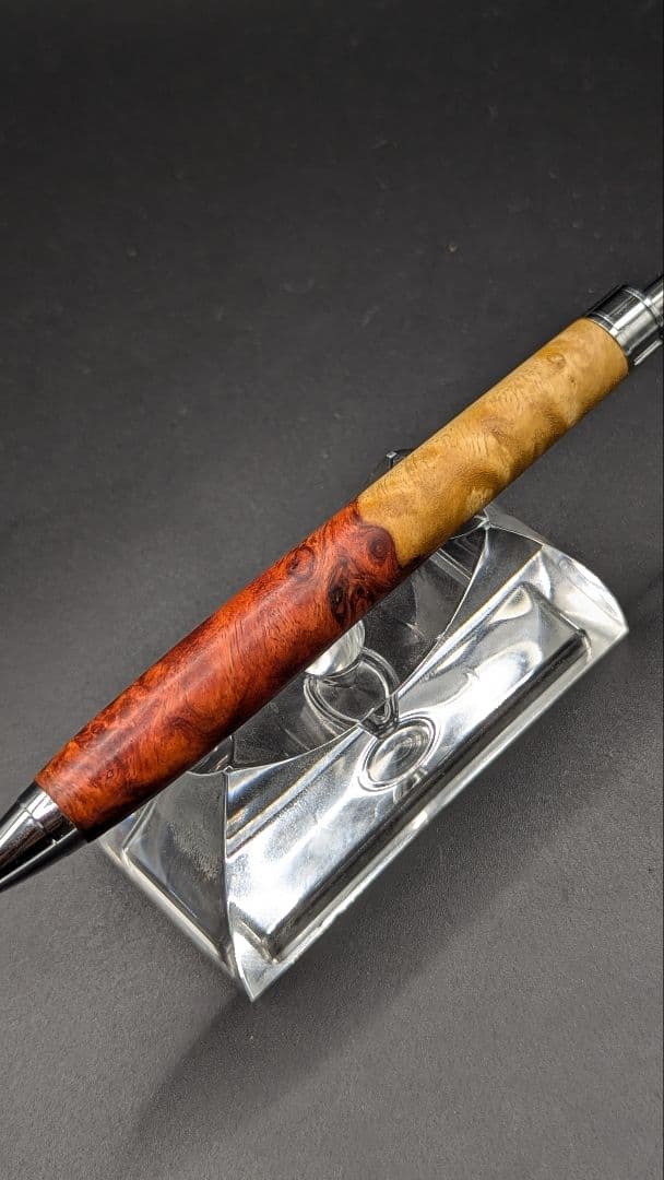 463ペン工房翌檜　特上　本花梨　紅白　瘤杢　木軸シャーペン　ボールペン