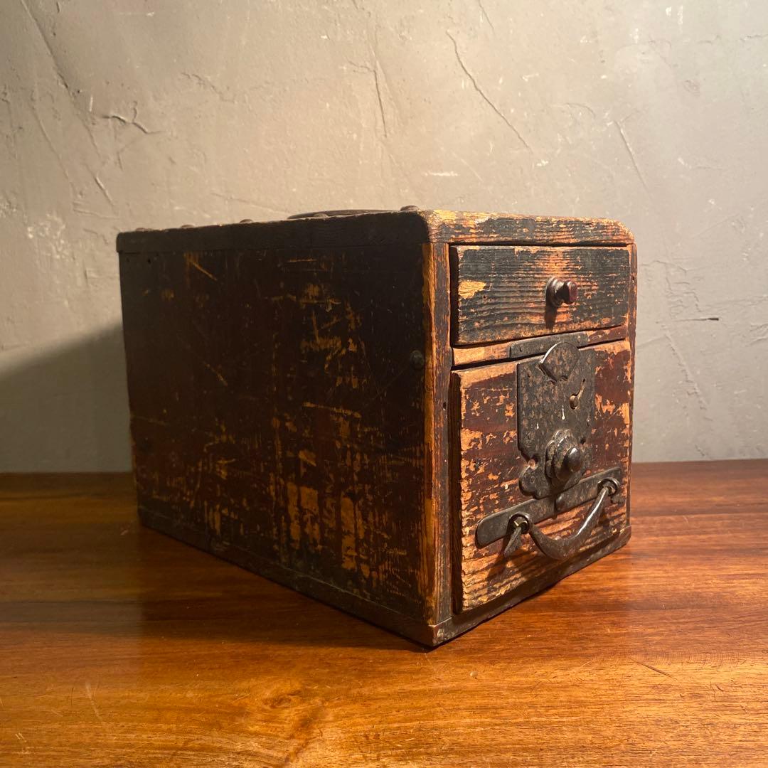 明治 硯箱 時代金具銭函 小引き出し アンティーク 骨董品 古道具 コレクション