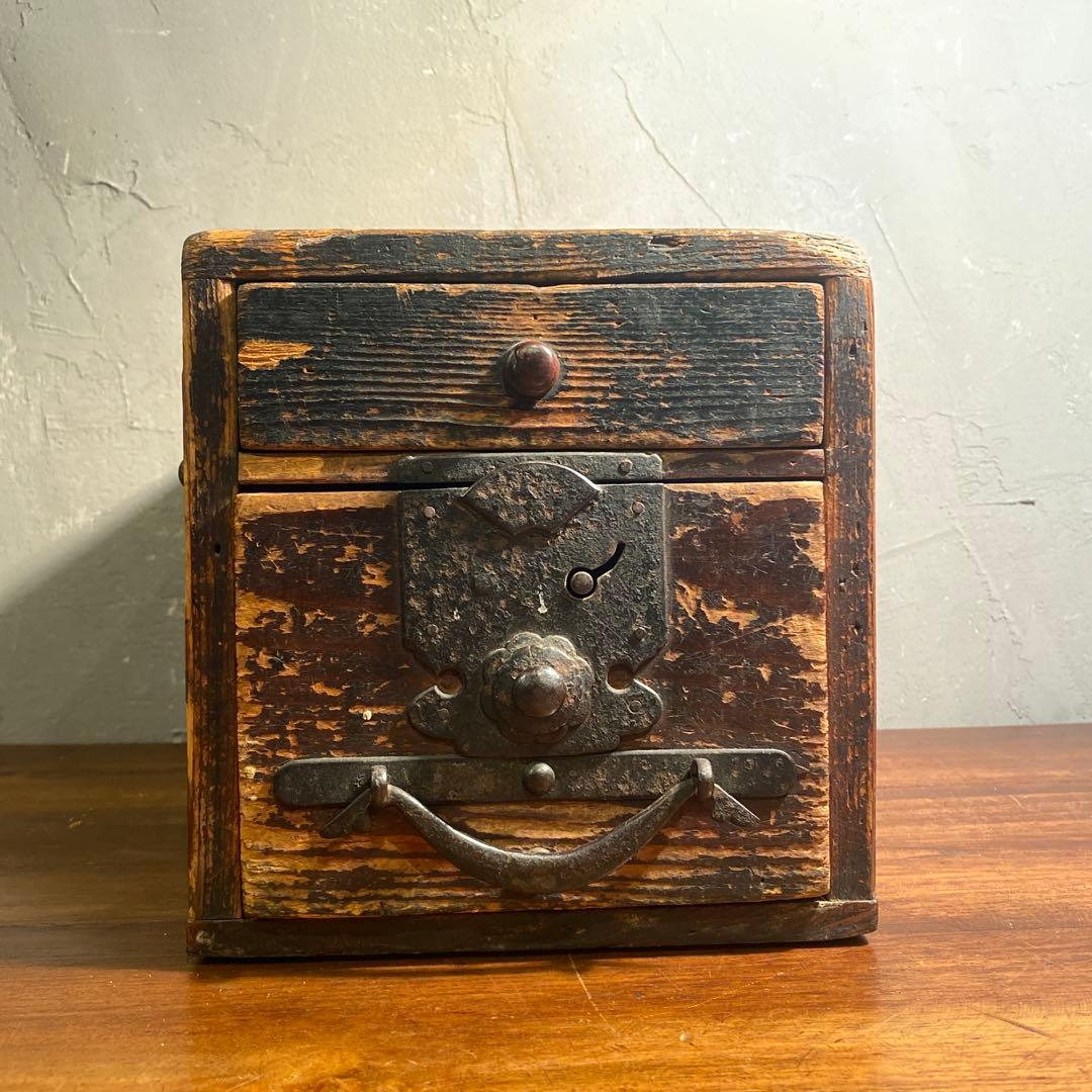 明治 硯箱 時代金具銭函 小引き出し アンティーク 骨董品 古道具 コレクション