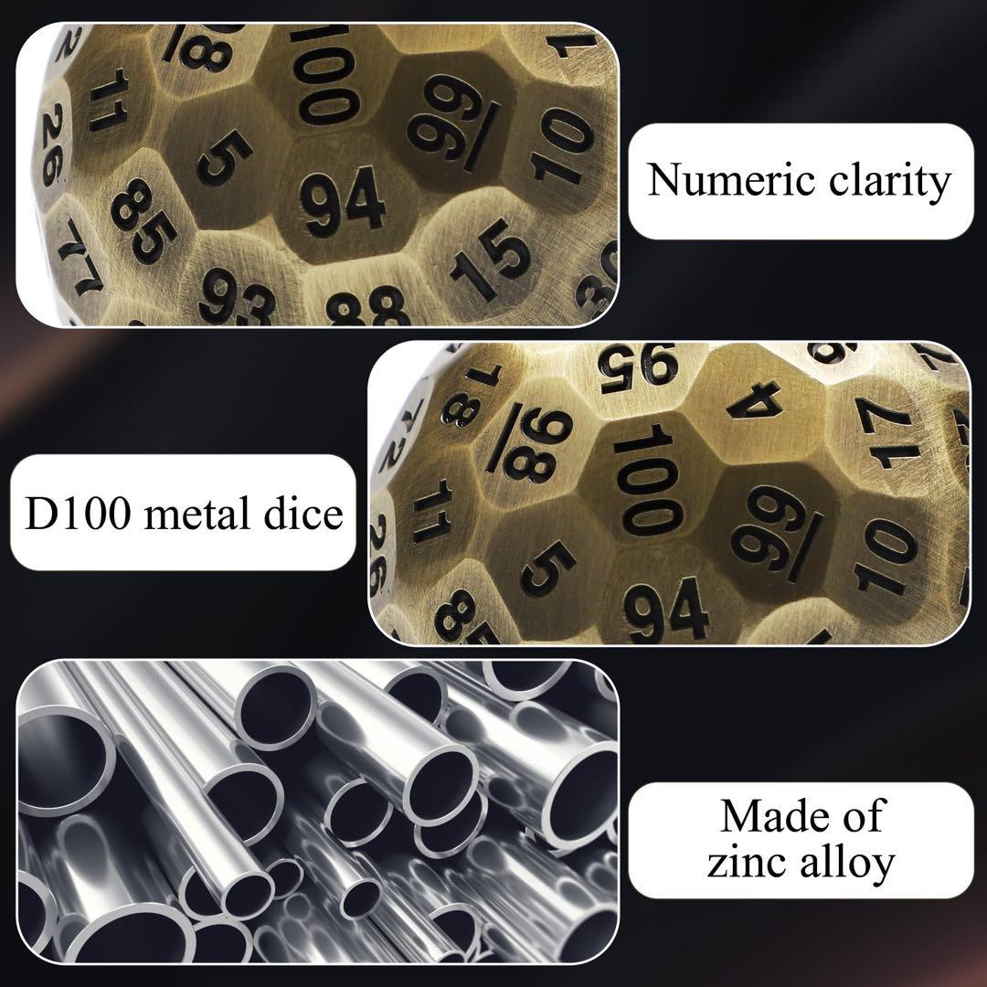 ❣️ 100面メタルダイス ロールプレイングサイコロ 1.97インチ 金色