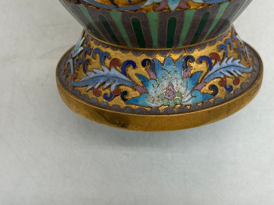 中国　七宝焼　花鳥紋瓶　送料込み260113