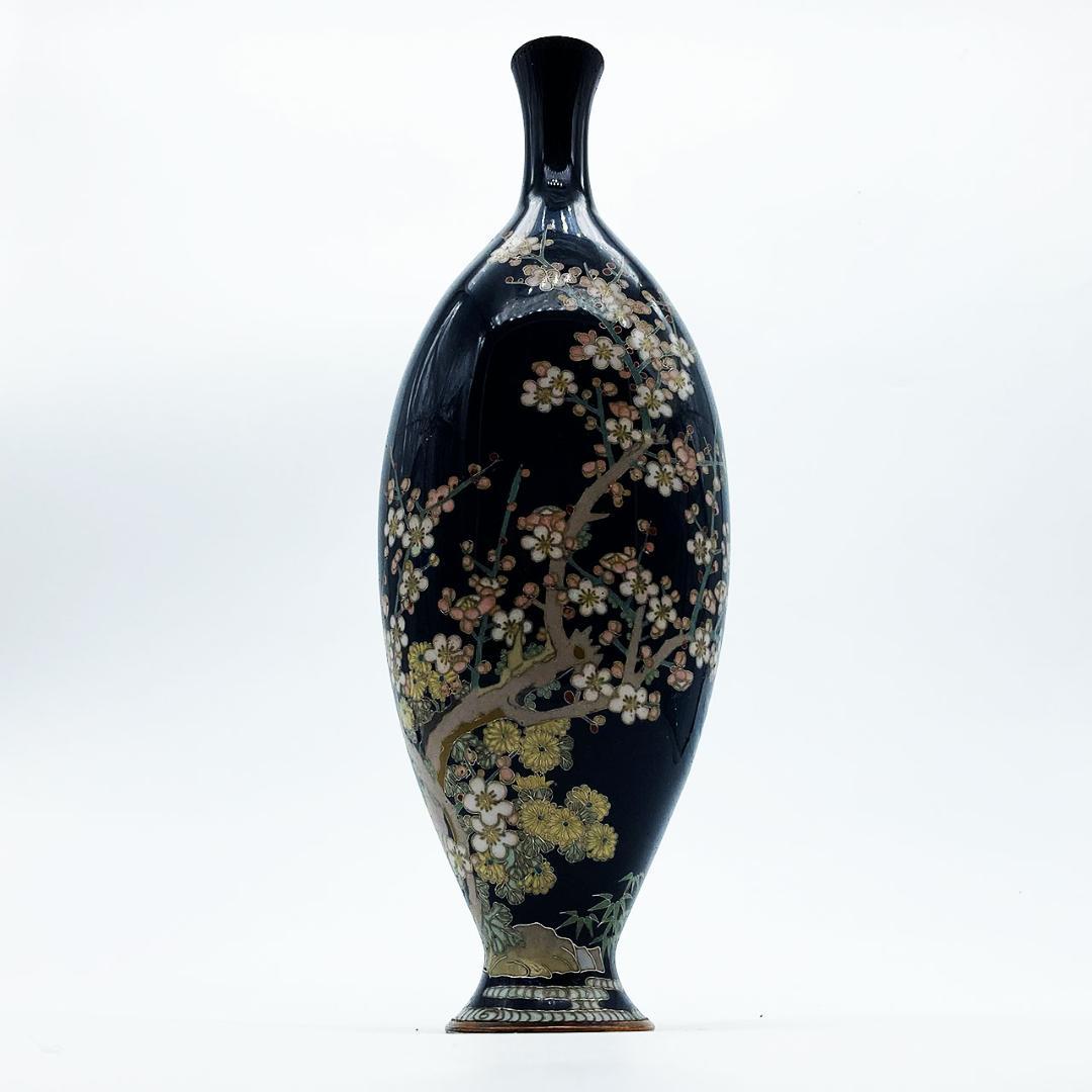 RITAO CHAN公式アカウント04 七宝焼 花瓶 扁壺形 茄子紺地