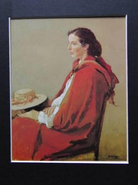 小磯良平、赤いマント、希少な額装用画集より、新品額装付、状態良好