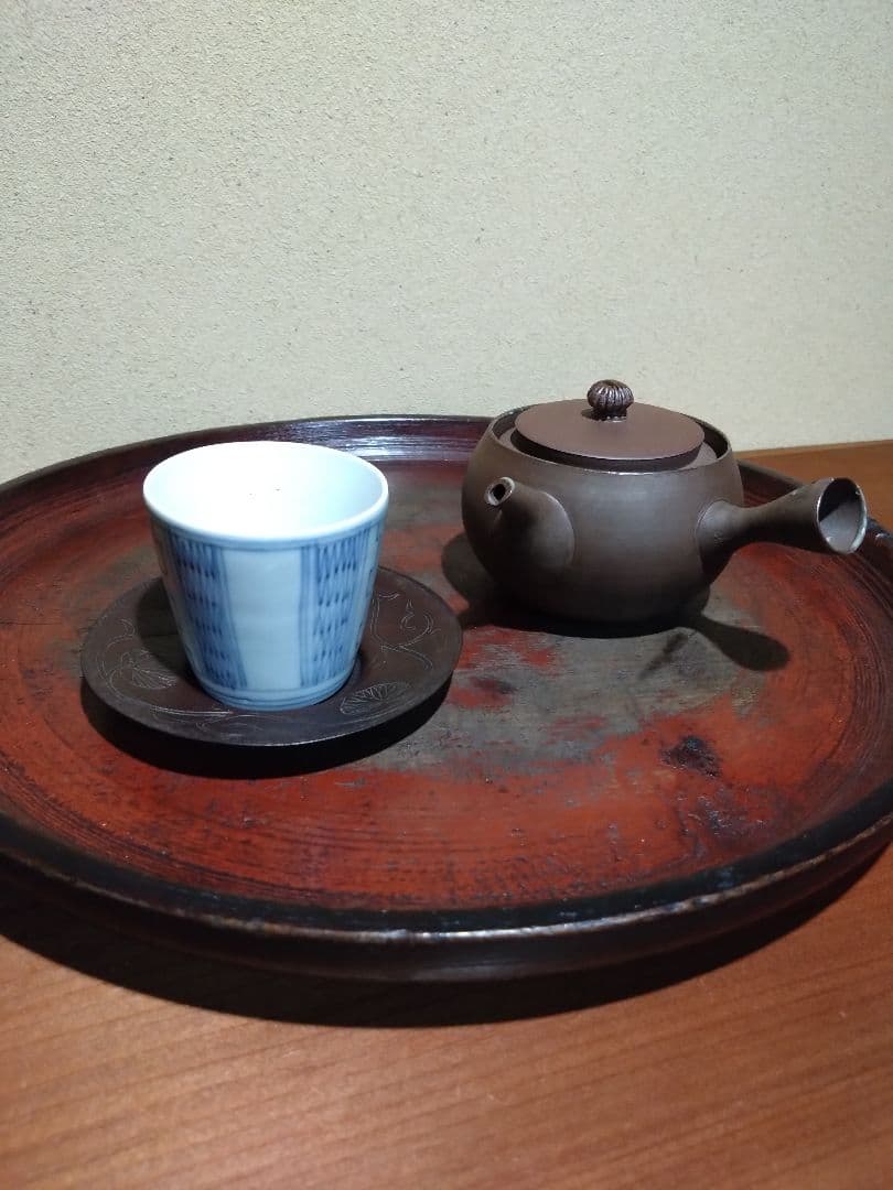 鉄の煎茶道具 鉄製 三つ葉葵 繋ぎ紋 茶托 五客 鉄器 茶道具