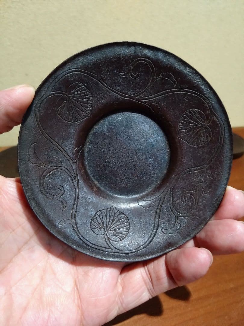 鉄の煎茶道具 鉄製 三つ葉葵 繋ぎ紋 茶托 五客 鉄器 茶道具