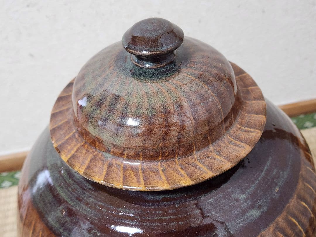 小鹿田焼　飴釉　壺　茶壺