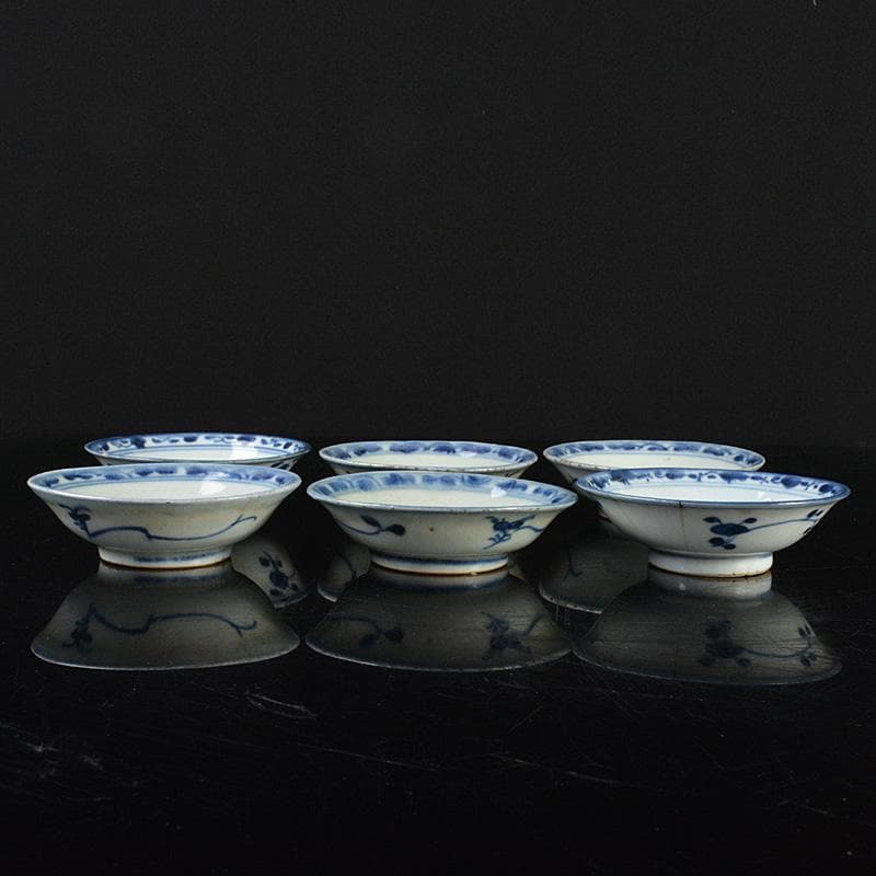 中国　新渡　青花花卉文　銘々皿　小皿　六客　C　R6305