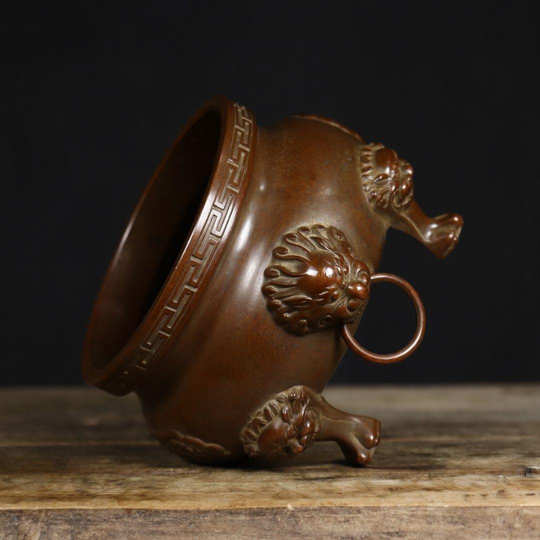 銅製 香炉 三足香炉 龍鳳香炉 薫香炉 仏堂挿し香炉 装飾品 工芸品 置物