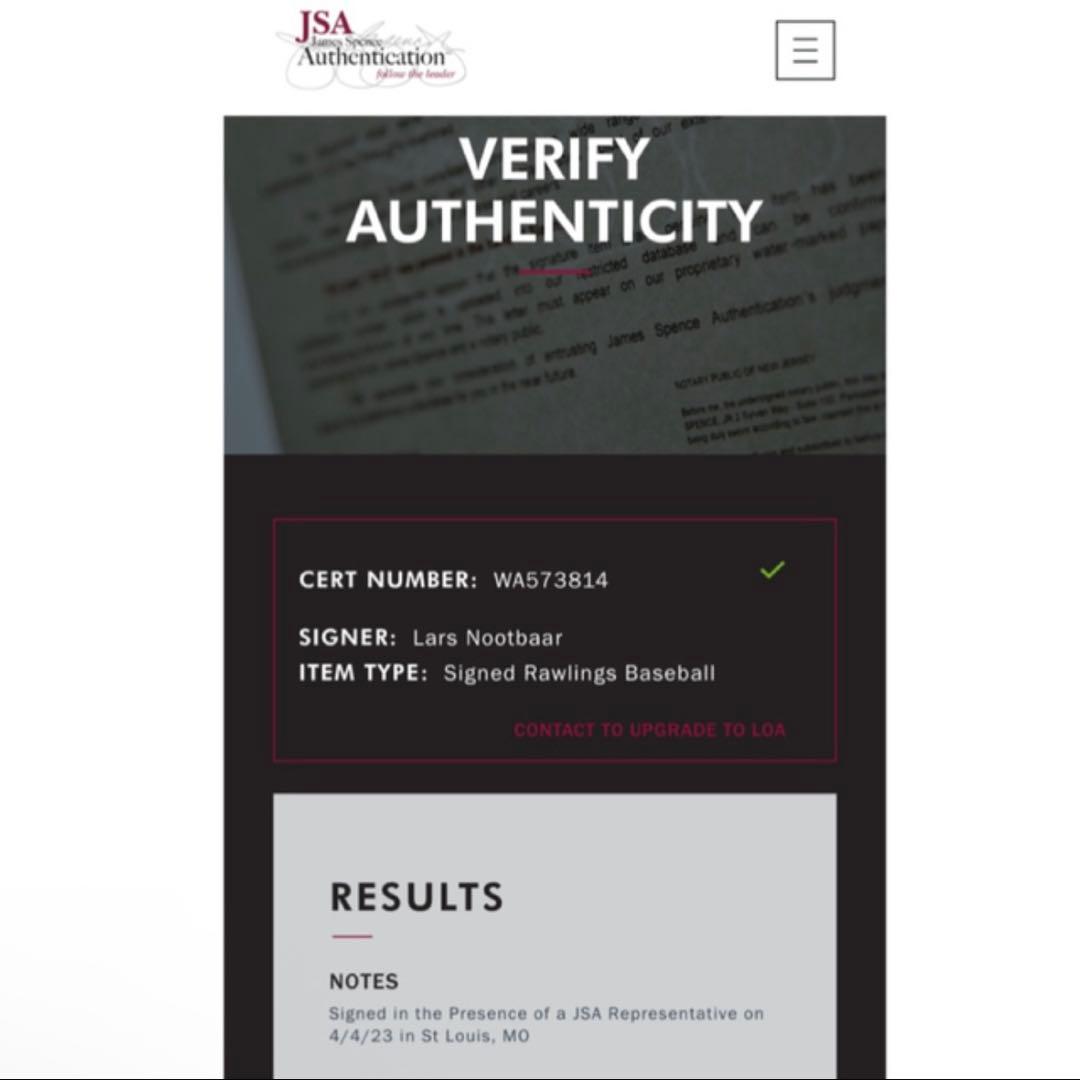 カージナルス ヌートバー 直筆サイン フルネーム JSAホログラム