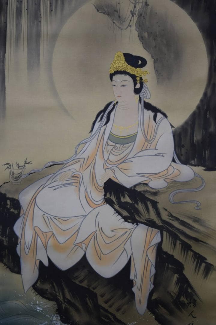 真作/太田煌人/厳上観音/桐共箱付/布袋屋掛軸HF-11