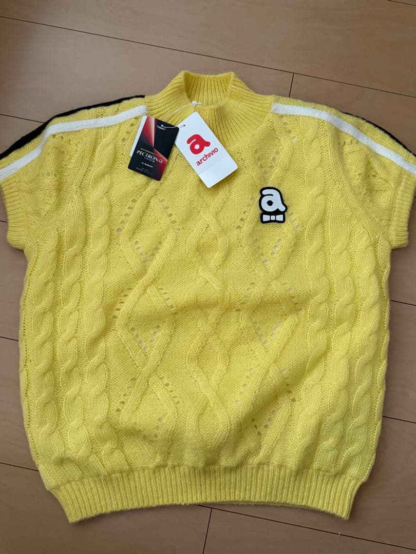 イエロー ケーブル編み ニット36サイズ