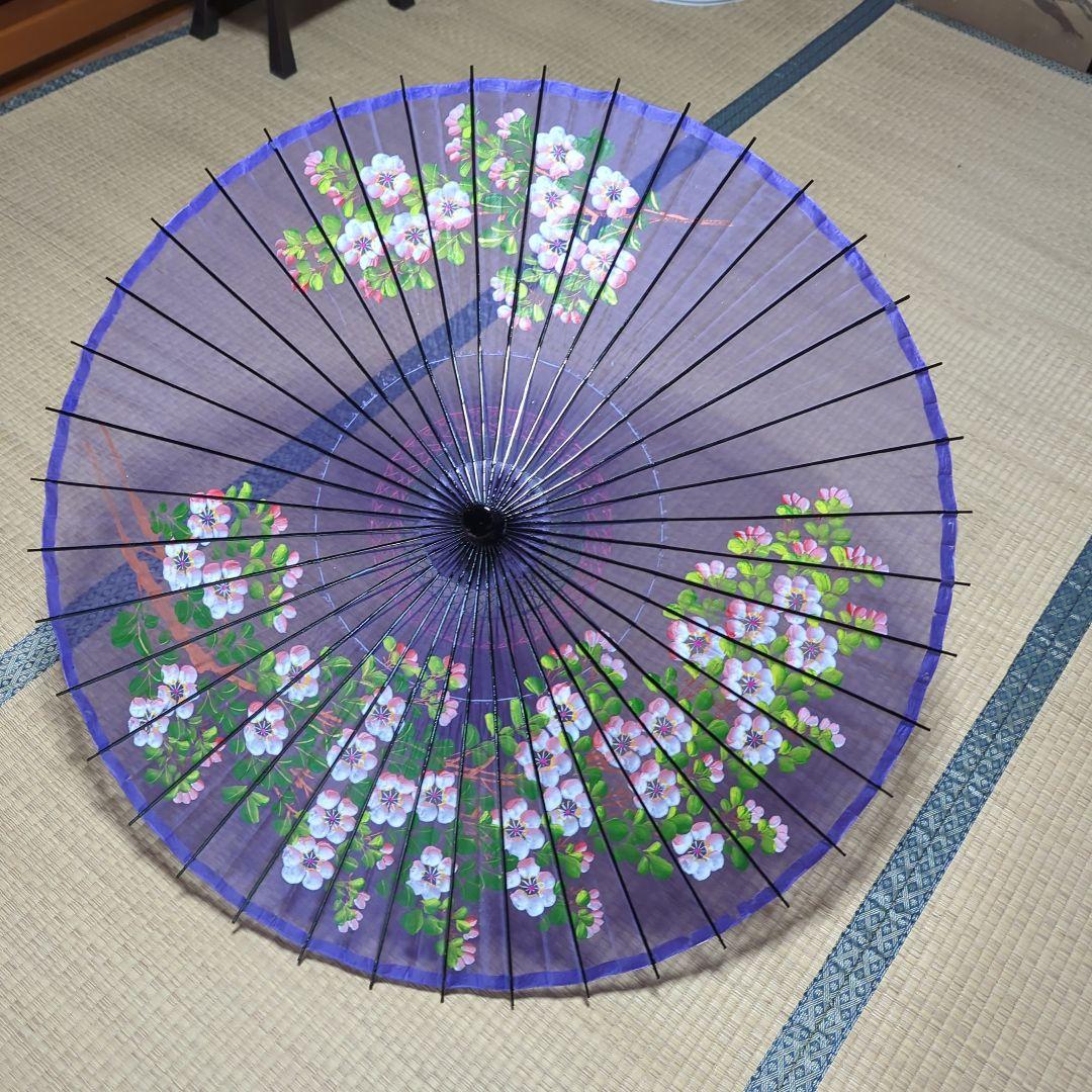 紫色 花柄 舞踊傘 直径90cm