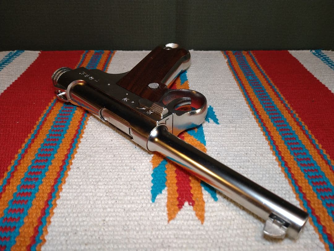 訳あり美品！マルシン工業南部十四年式6mmガスブロ　ニッケルシルバー高級木グリ！